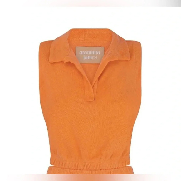 Araminta James Size XL Sleeveless Cropped Terry Polo Shirt Top In Mango NEW!! - Picture 3 of 8
